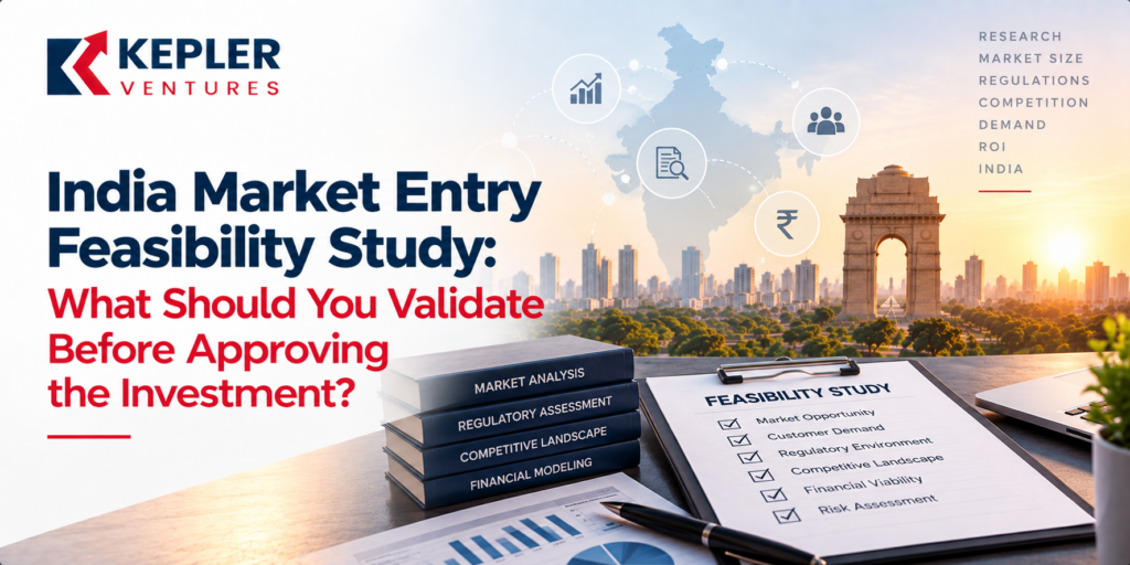 India market entry feasibility study covering market size, demand, regulations, competition, and ROI